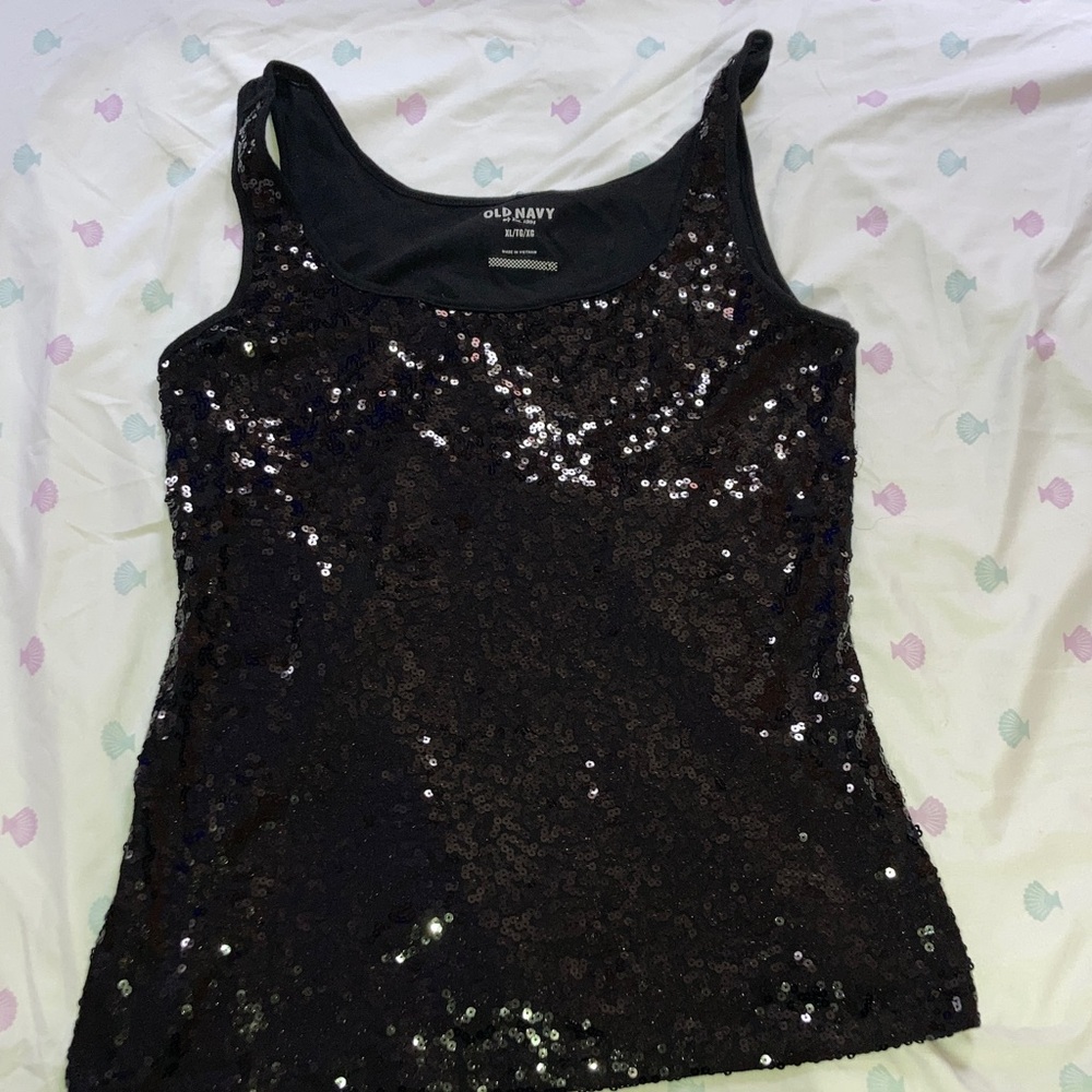 Old Navy Sparkling Black Sequin Tank Top